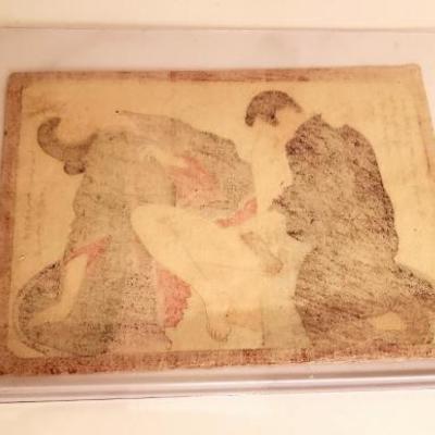 Antique Original Japanese Shunga Erotic woodblock print Act