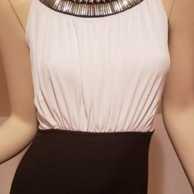 Vtg black & White Color Block maxi embellished Egyptian Revival neckline