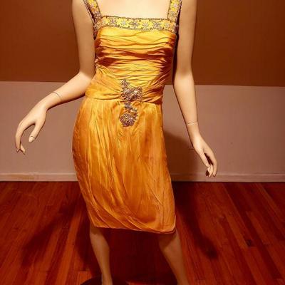 Vtg Silk Chiffon embellished Toga ruched dress 