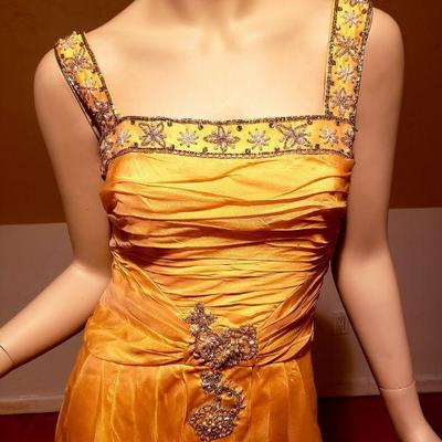 Vtg Silk Chiffon embellished Toga ruched dress 