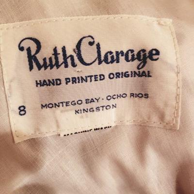 Vtg Ruth Clarage Hand Printed Bamboo 1960 original maxi dress w/ bow 