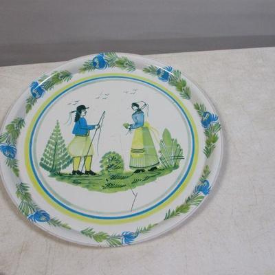 Lot 33 - HB Quimper France Round Decal Metal Platters