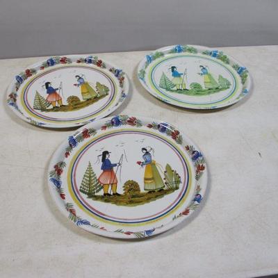Lot 33 - HB Quimper France Round Decal Metal Platters