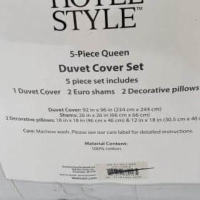 Queen 5-PC Naples Embroidered Duvet Set, Dark Grey & Silver - New
