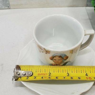Vintage Little German Girl Small Teacup & Saucer, Made in Bavaria, Red Lion Seal