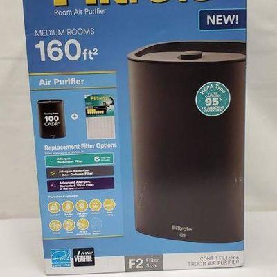 Room Air Purifier, Medium Rooms 160ft2, Filtrete, Filter Size F2, 3M - New