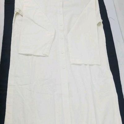 Newport News Women's Linen Cotton Blend Long Sleeve Shirt Dress sz 14 Cream