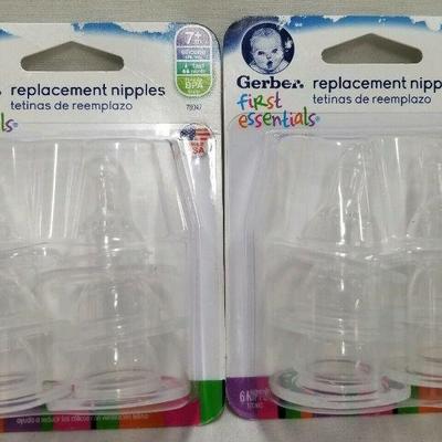 2pks Gerber First Essentials Replacement Silicone Nipples BPA Free 7+M FAST = 12