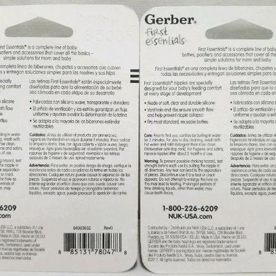 2pks Gerber First Essentials Replacement Silicone Nipples BPA Free 7+M FAST = 12