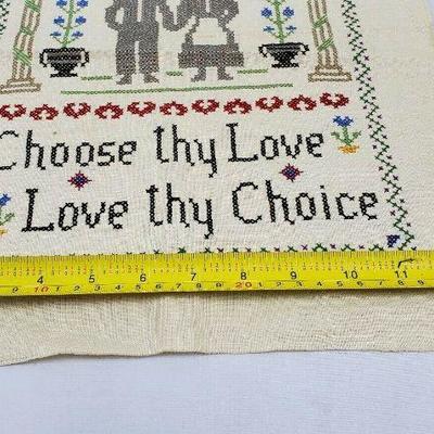 Vintage- Needlepoint, Cross Stitch, Choose Thy Love, Love Thy Choice, Linen