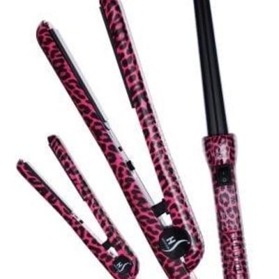 Pink Leopard Set, Straightener, Curler, Mini Hair Straightener, Open Box - New