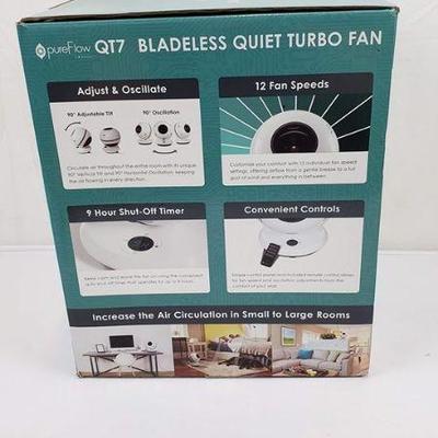 pureFlow QT7 Bladeless 90 degree Safe Oscillating Fan Quiet Operation - New
