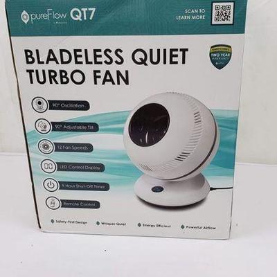pureFlow QT7 Bladeless 90 degree Safe Oscillating Fan Quiet Operation - New