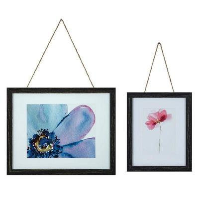 Black, 5 Piece Distressed Rope Hanging Photo Frames Wall Gallery Kit - New