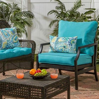Set of 2 Teal Greendale Home Fashions Outdoor Solid Deep Seat Cushions  - New