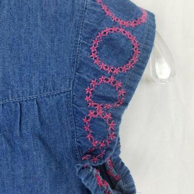 EPK Girls Size 8 Dress: Blue w/ Pink Embroidery Summer Spring Designed in France