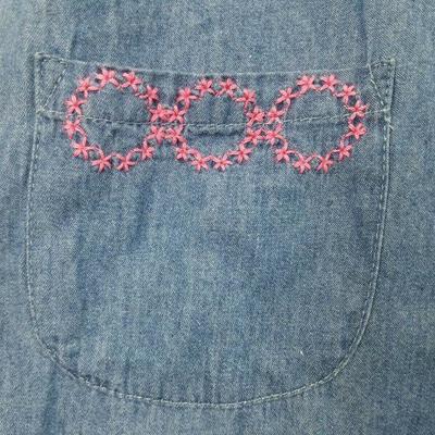 EPK Girls Size 8 Dress: Blue w/ Pink Embroidery Summer Spring Designed in France