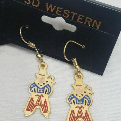 2 Pairs Earrings: Cowboy & Cowgirl Gold-Colored Hook Earrings by 3D Western