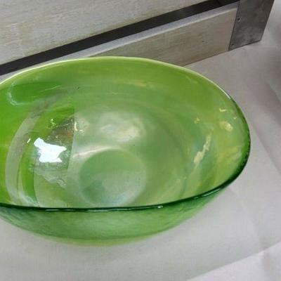 Rare Mini Crate & Barrel Agave Bowl, Green Iridescent Glass, Made in Italy
