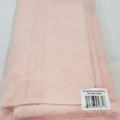 4 Pack, 2 Hand Towels/2 Washcloths, Pearl Blush, Hotel Style - New