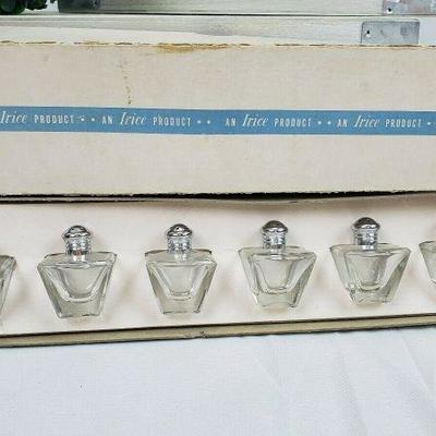 6 Irice Irving Salt & Pepper Shakers, Vintage, Glass Chrome Square, w/Box Mini