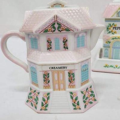 Vintage 1991 Lenox Pink Victorian House Salt & Pepper Shakers, Creamer & More
