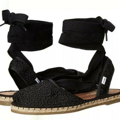 TOMS Bella Black Moroccan Floral Crochet Slingback Sandals Shoes sz 6.5 NWT