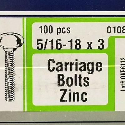 Qty 100 Midwest 01080 5/16-18 x 3 Zinc Carriage Bolts
