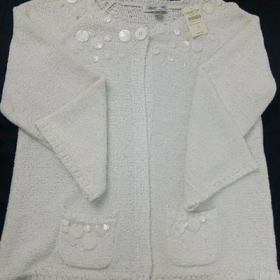 Coldwater Creek Misses 18 XL Paillette Button Detail Cardigan Sweater, Ivory