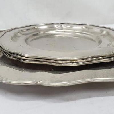 4 Round Pewter Platters Round, `1 Large/3 Medium, Queen Anne Pewter