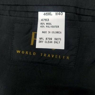 PSJ World Traveler Men's 46XL Black Blazer Pants W40, 2 pc Suit Set