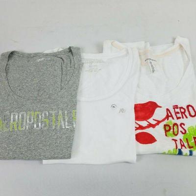 3 Aeropostale Authentic Aero Womens A87 T-Shirts XL, XL, XXL, White & Gray NWT