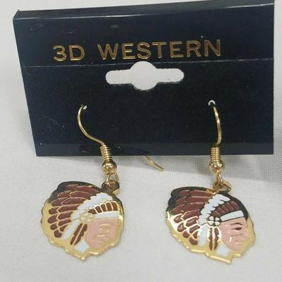 3 pr Earrings 3D Gold-Colored Dangle Hooks Native American, Arrows, Wolves
