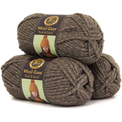 Pack of 3, Lion Brand Wool Ease Thick & Yarn, Wool/Acrylic, Brown w/Silver - New