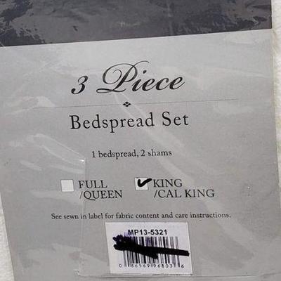 King/Cal King White Amber 3 Piece Cotton Chenille Bedspread - New