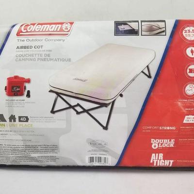 Coleman Twin Airbed Folding Cot with Side Table and 4D Battery Pump - New