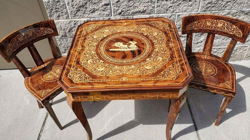 Italian Inlaid Wood Multi Game Table With Roulette, Checkers/Chess,  Backgammon