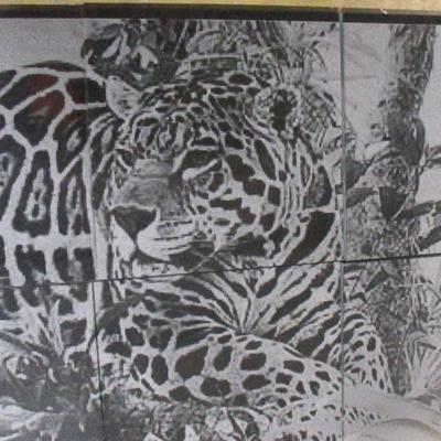 Lot 79 - Laser Engraved Leopard - Black Granite Tile