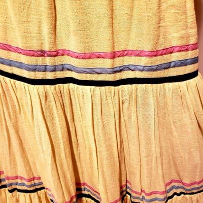 Vtg Gauze Gypsy flared high waisted skirt with colored ribbons