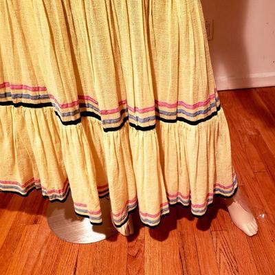 Vtg Gauze Gypsy flared high waisted skirt with colored ribbons