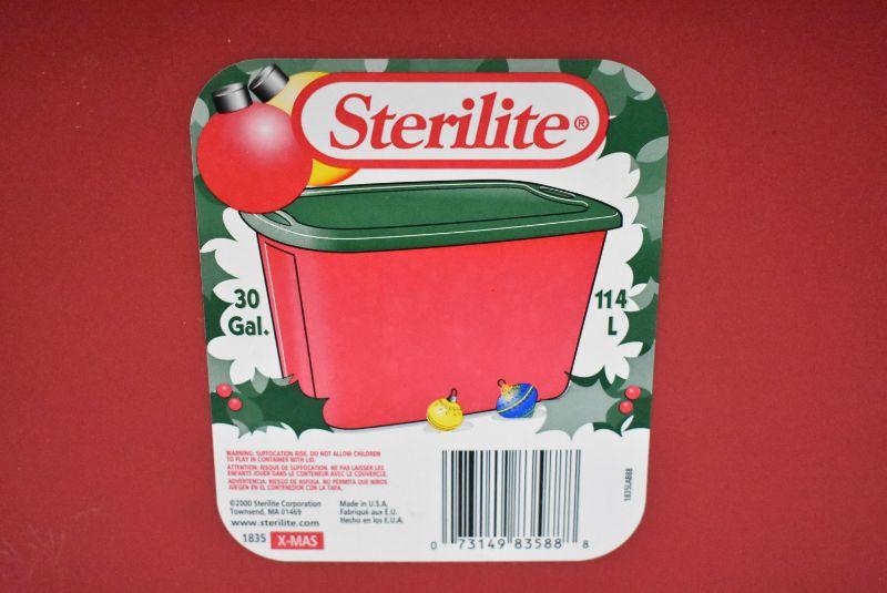 5 Storage Bins with Lids: 3 Red/Green 30 Gallon and 2 Clear/Green/Red 66  Quart