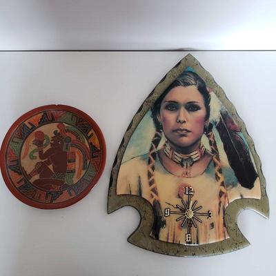 2 Pieces Native American Wall Art - clock doesn't work