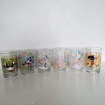 6 Glass Disney Cups - Disneyland/Disneyworld Anniverary and McDonald's