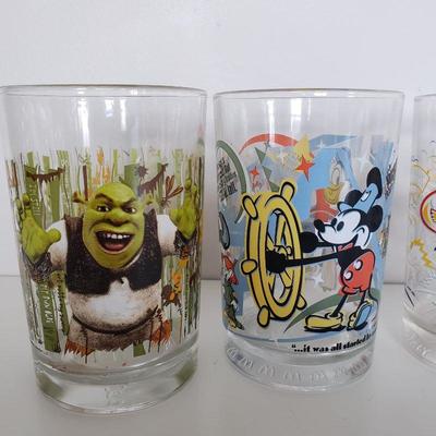 6 Glass Disney Cups - Disneyland/Disneyworld Anniverary and McDonald's