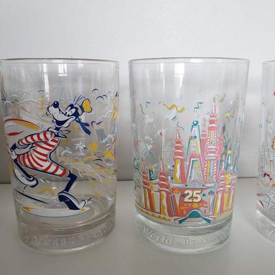 6 Glass Disney Cups - Disneyland/Disneyworld Anniverary and McDonald's