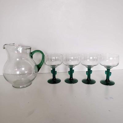 4 Cactus Wine Stemware glasses + Glass Pitcher