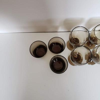 11 Brown colored glasses - 4 wine, 4 tall tumblers, 3 small tumblers