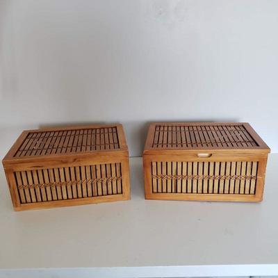 2 Lidded Wood Baskets