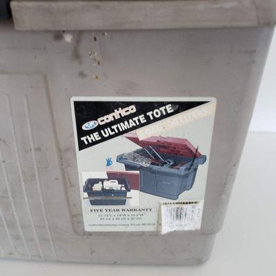 Heavy Duty Tote With Assorted Tools and Auto Parts