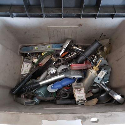 Heavy Duty Tote With Assorted Tools and Auto Parts